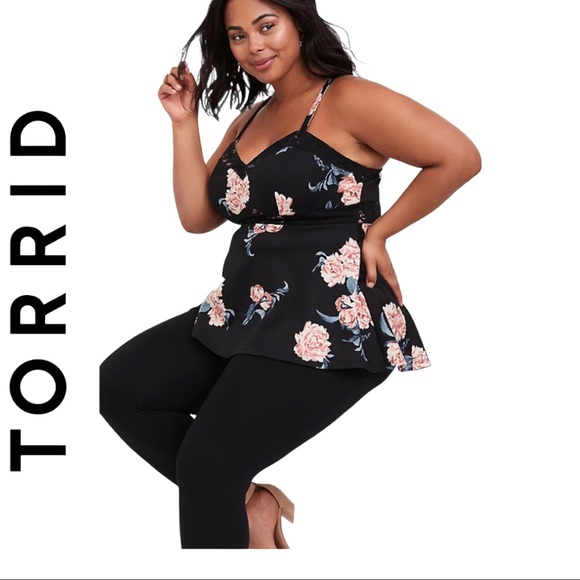 torrid Tops - Torrid BLACK FLORAL SCUBA Babydoll CAMI